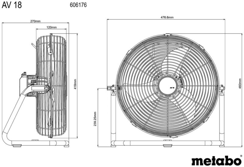 Metabo Akku Ventilator AV18 stabiler Standventilator für Akku