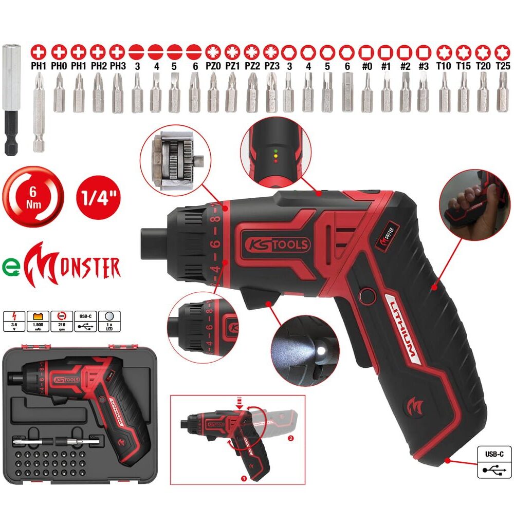 eMONSTER 1/4″ Akku-Bit-Schrauber-Satz, 27-tlg.