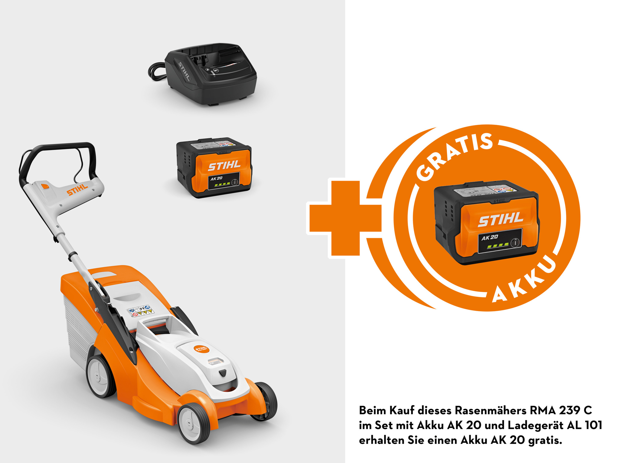 Stihl RMA 239 C mit Akku AK 20 und Ladegerät AL 101 Rasenmäher