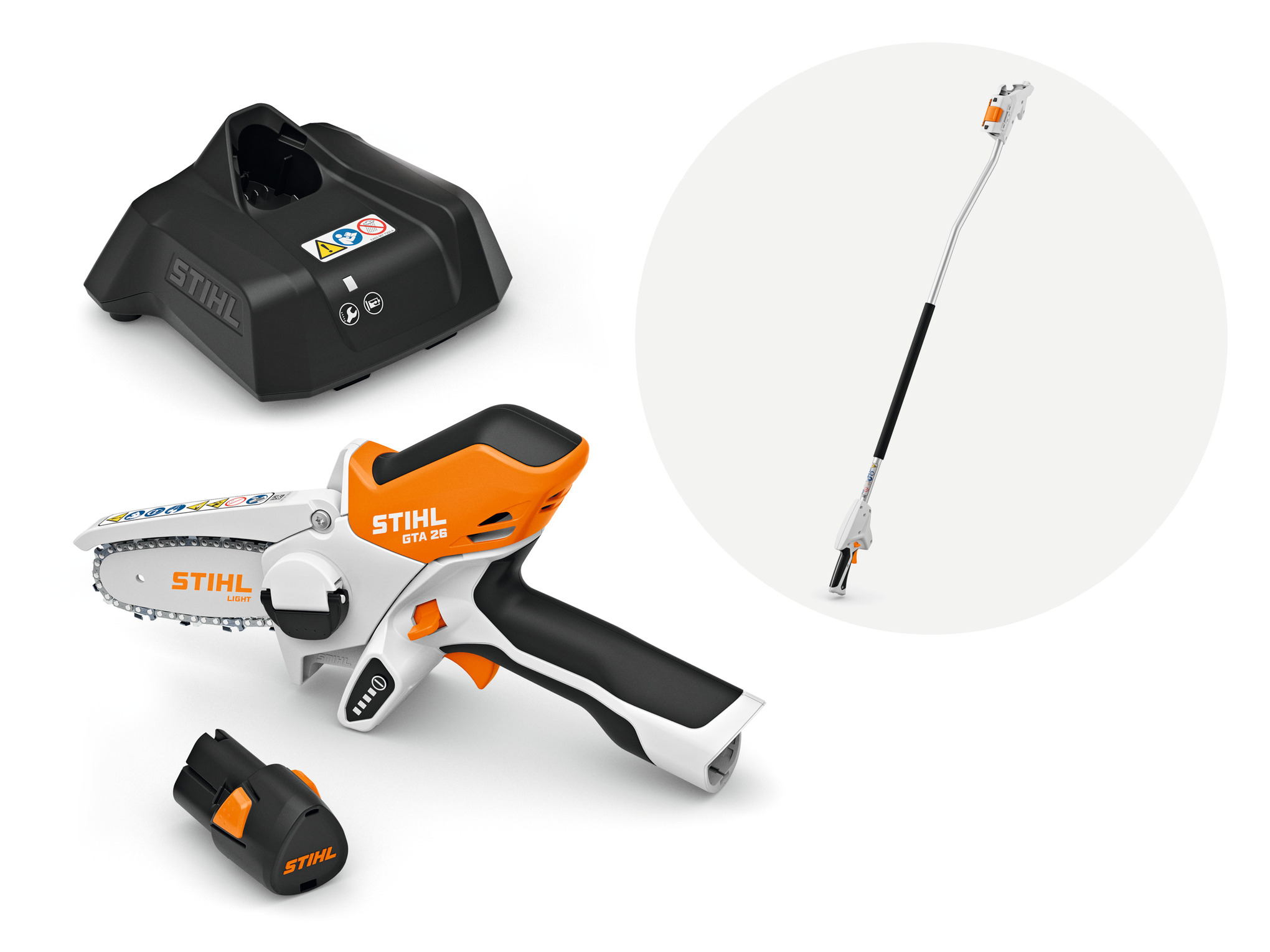 Stihl GTA 26 mit Akku AS 2, Ladegerät AL 1 und Verlängerung Gehölzschneider